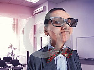 Funny thoughtful nerd girl