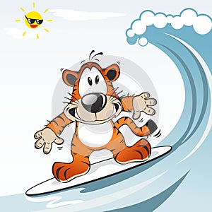 Funny Tiger animal playing surf