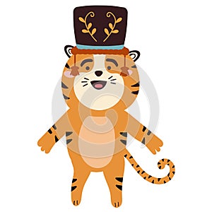 Funny Tiger with a cap the drummer