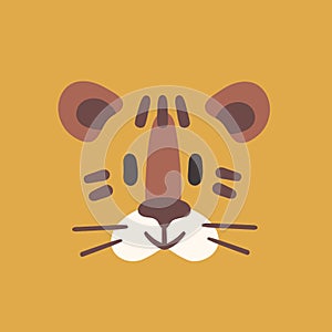 Funny tiger. Head wild cat from safary, vector illustration