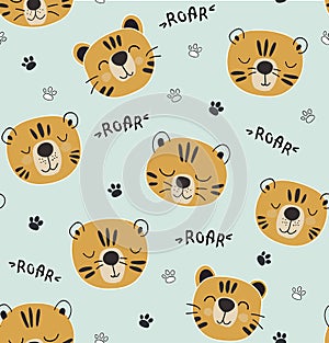 Funny tigers seamlesss pattern, childish illustration for fabric,kids nursery,clothes