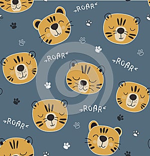 Funny tigers seamlesss pattern, childish illustration for fabric,kids nursery,clothes
