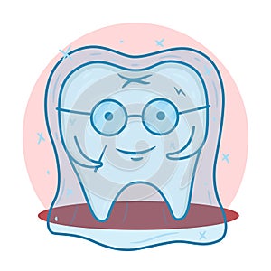 Funny tooth in the invisibility cloak. invisible braces concept.