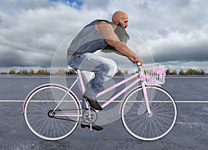 Funny Tough Biker, Pink Bicycle