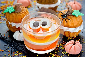 Funny treats for kids for Halloween - jelly candy corn, pumpkin
