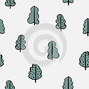 funny trees seamless pattern in scandinavian style . Doodle tree hand drawn