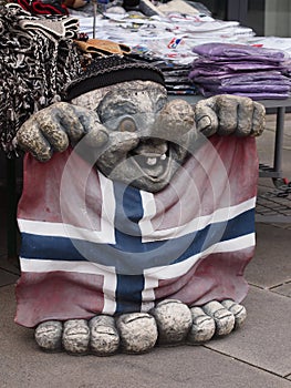 Funny troll statue at the entrance oh a gift shop in Norway