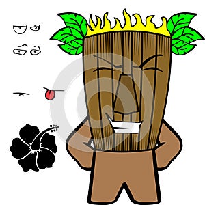 Funny Tropical hawaian tiki mask character cartoon kawaii expressions collection