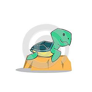 Funny Turtle Tortoise on Rock Exotic Reptile Cartoon