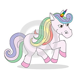 A funny unicorn character . Flat vector illustration