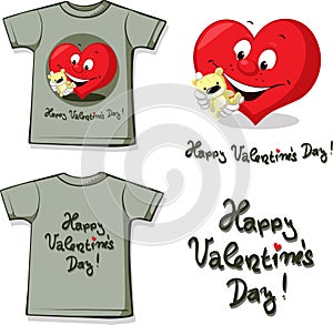 Funny valentine shirt with heart and teddy - vector