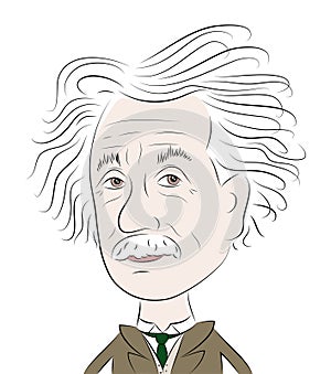 Funny vector cartoon illustration caricature portrait of Albert Einstein