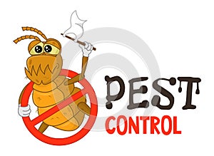 Funny vector illustration of pest control logo for fumigation business. Comic locked flea. Design for print, emblem, t-shirt. photo