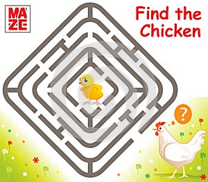 Funny Vector Maze Game with Cartoon Chicken