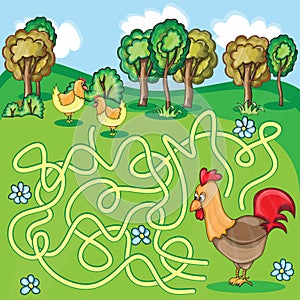 Funny Vector Maze Game - Cartoon Chicken