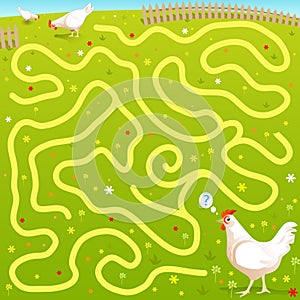 Funny Vector Maze Game: Cartoon Chicken find his Family