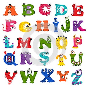 Funny vector monster alphabet for kids