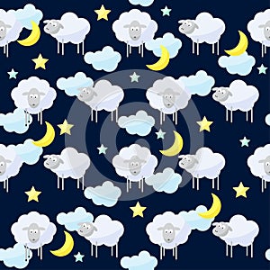 Funny vector pattern background with clouds, stars, moon and cut