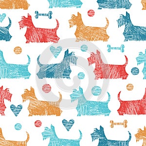 Funny vector Scottish Terriers seamless pattern