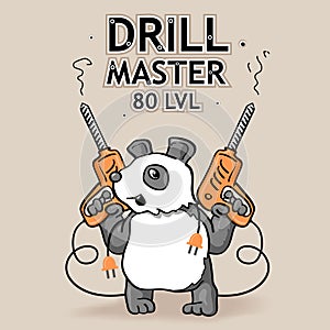 Funny Vector Sticker: Cartoon Panda - The Drill Master