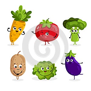 Funny vegetable characters cartoon isolated
