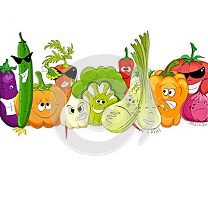 Funny vegetable and spice cartoon on white