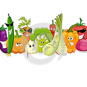 Funny vegetable and spice cartoon on white photo