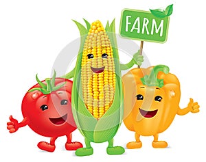 Funny vegetables with board farm