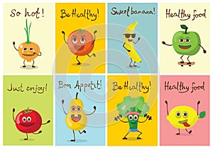 Funny vegetables go hand in hand after each other. Vector vegetable isolates in a cartoon style.