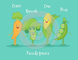 Funny vegetables holding hands.