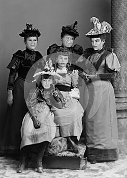 Funny Vintage Family Portrait Photograph, Angry Women