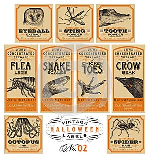 Funny vintage Halloween apothecary labels - set 02 (vector)