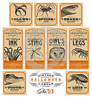 Funny vintage Halloween apothecary labels - set 03 (vector) photo