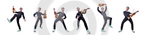 Funny violin player on white