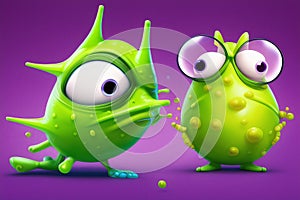 A funny virus character with a grotesque expression