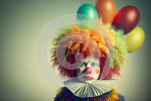 Funny wacky colorful clown on a solid flat background. AI generated. April fool's day