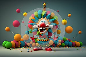 Funny wacky colorful clown on a solid flat background. AI generated. April fool's day