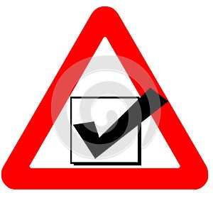 Funny warning road sign check box black icon isolated