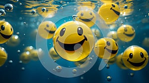 Funny water balls arranged in a pattern that forms a smiley