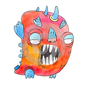 Funny watercolor cartoon English alphabet with monsters