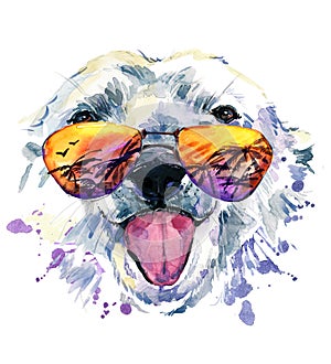 Funny watercolor polr bear illustration. White bear isolated on white