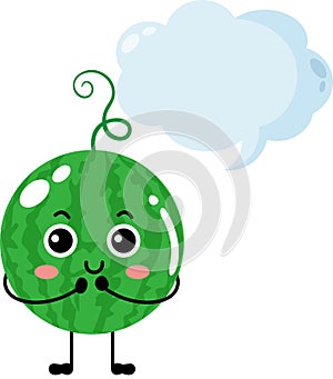 Funny watermelon mascote with empty speech bubble