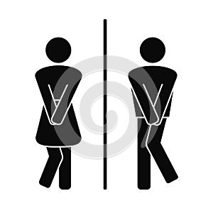 Funny wc door flat symbols. Girls and boys restroom, toilet couple signing