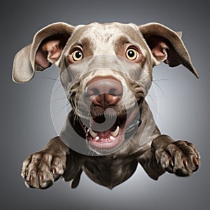 Funny Weimaraner Leaping With Happy Face - Colorized Photorealistic Dog Art