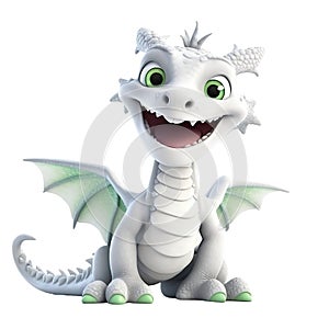 Funny white dragon is smiling, transparent background photo