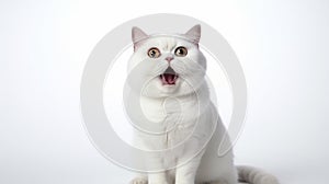 funny white fat cat, shout with shocked expression. Generative AI