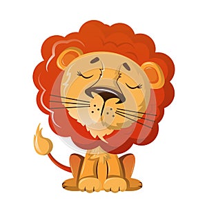 Funny wild cartoon lion with nice kind look. Wild animals.