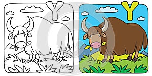 Funny wild yak coloring book. Alphabet Y photo