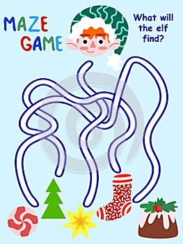 Funny winter maze game stock vector illustration