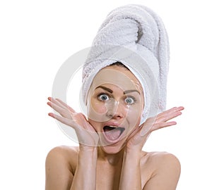 Funny woman after bathing screaming